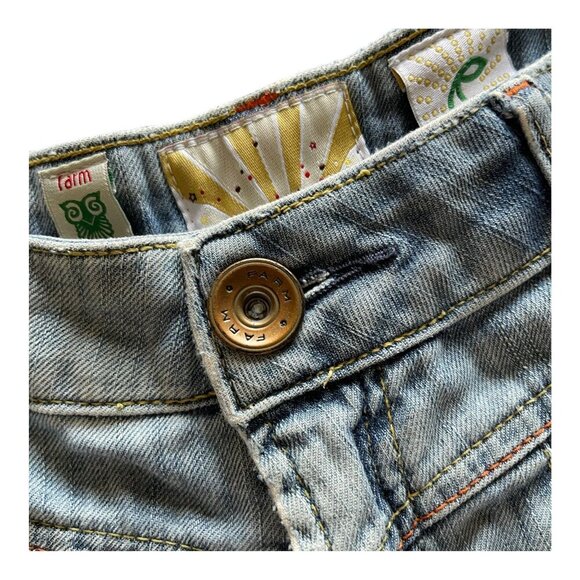 Farm Rio Jeans High Waisted Light Wash Denim Cuffed Shorts Pleated Size 36 - Picture 7 of 9